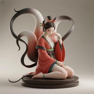 880 Fox Spirit Woman in Pu Song Ling Style, magic, creature, fantasy, wood, base, sword, sword, warrior, wild, cat, monster, fox, godzilla, fair, witch, werewolf, horror, beast, gothic, troll