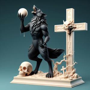 1241 COLORFUL Werewolf Howling with Skull - 3D Model, beast, magic, creature, fantasy, wood, base, sword, warrior, wild, cat, monster, dog, godzilla, fair, witch, werewolf, horror, beast, gothic, troll