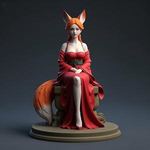 1247 COLORFUL Fox Spirit Woman in Pu Song Ling Style, beast, magic, creature, fantasy, wood, base, sword, warrior, wild, cat, monster, fox, godzilla, fair, witch, werewolf, horror, beast, gothic, troll