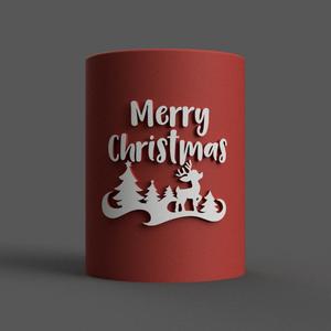 Candle Holder with Merry Christmas, a deer, and a Christmas tree 001