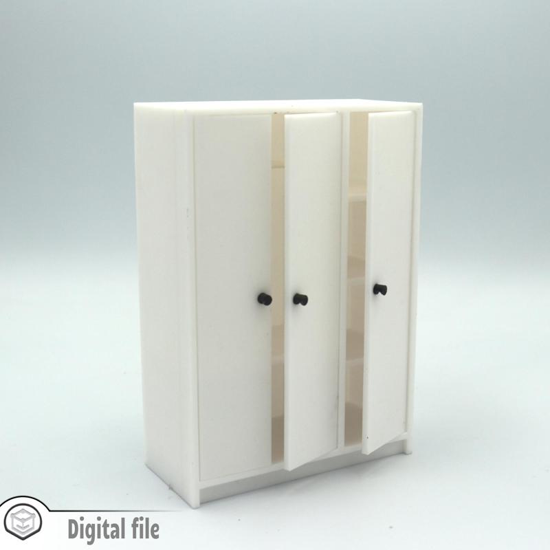 Simple Wardrobe with functional doors and hanger support  mono/multi color 3D 3MF file
