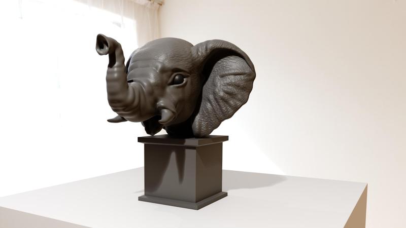 baby elephant head bust trunk up stl