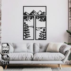 Window Mountain Tree 2D Wall Art STL SVG