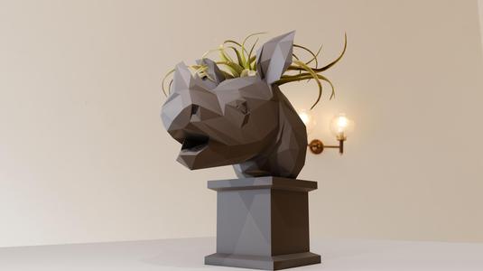 baby rhino bust planter pot flower vase low poly mouth open stl