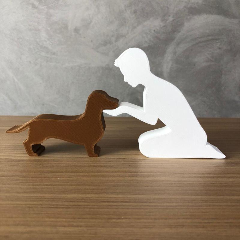 Boy and his Dachshund for 3D printer or laser cut