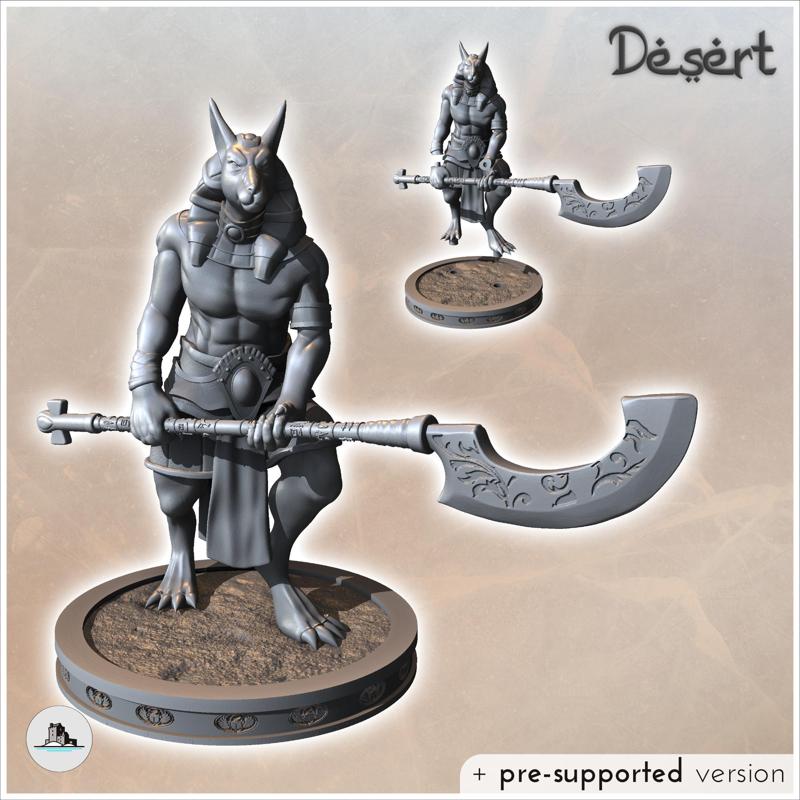 Egyptian Anubis Statue with Large Two-Handed Weapon (1) - Canyon Sandy Landscape 28mm 15mm RPG DND Nomad Desertland African