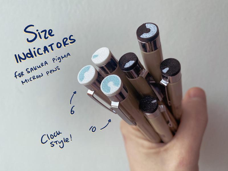 Size indicator caps for Sakura pigma micron pens - Clock style (first layer two tone)
