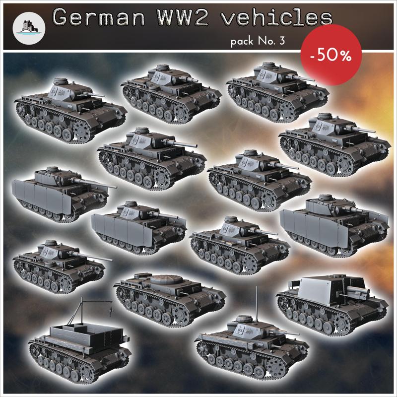German WW2 vehicles pack No. 3 (Panzer III and variants) - Germany Eastern Western Front Normandy Stalingrad Berlin Bulge WWII
