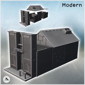 Futuristic western-style bank building with ventilation, wood and metal walls, and front sign (25) - Future Sci-Fi SF Post apocalyptic Tabletop Scifi Wargaming Planetary exploration RPG Terrain
