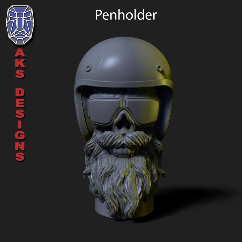 Biker skull version 6 Penholder and flowerpot