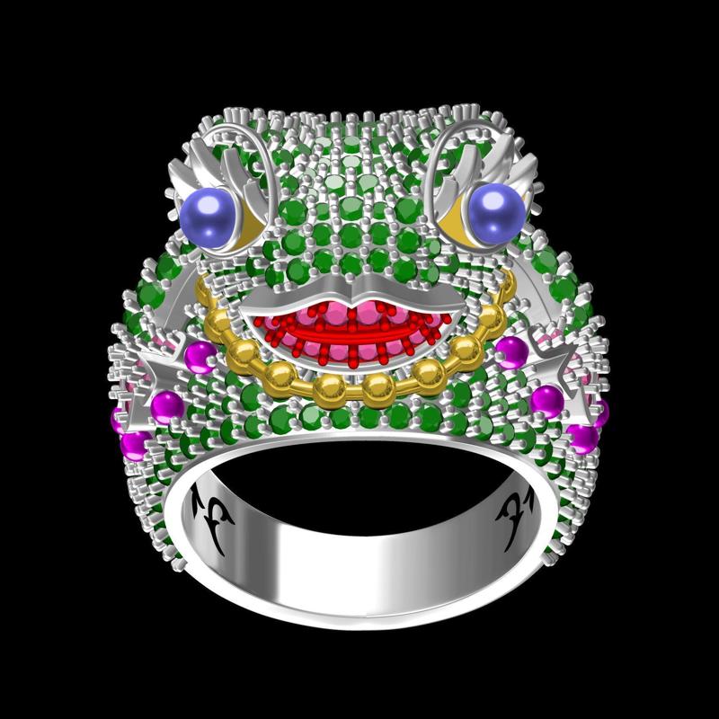 Multicolor Diamond Frog Animal Cocktail Ring