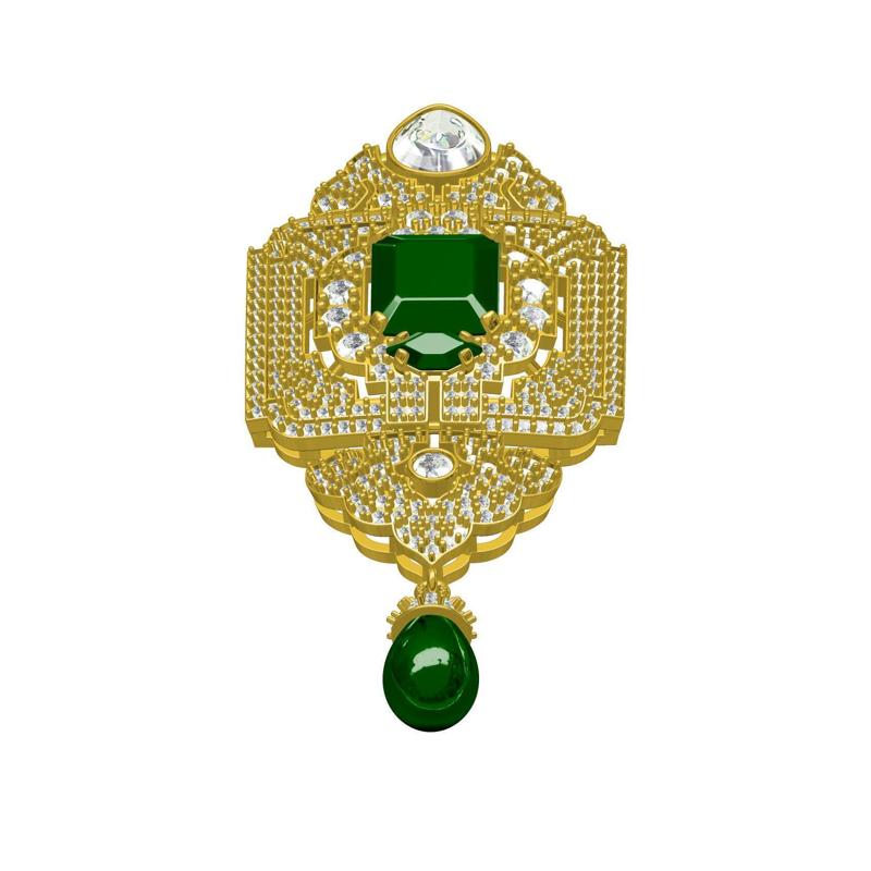 Antique Green Pearl Drop Art Deco Diamond Pendant