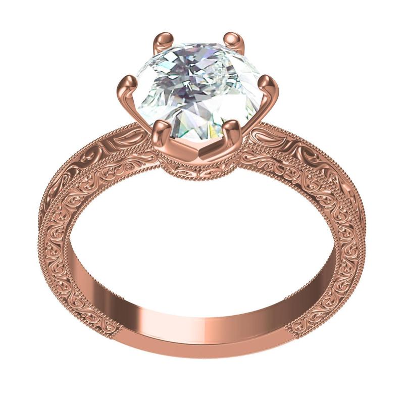Single Diamond Engraving Solitaire Engagement Ring