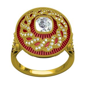 Filigree Art Deco Ruby Diamond Cushion Cut Diamond Ring