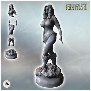 Woman with furry shoes and Christmas hat on her head (version without cape and exposed belly) (5) - Medieval Fantasy Magic Feudal Old Archaic Saga 28mm 15mm