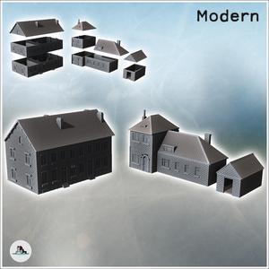 Set of modern houses with annex and fireplaces (6) - Modern WW2 WW1 World War Diaroma Wargaming RPG Mini Hobby