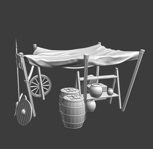 Medieval camp tent - with lots of wargaming props