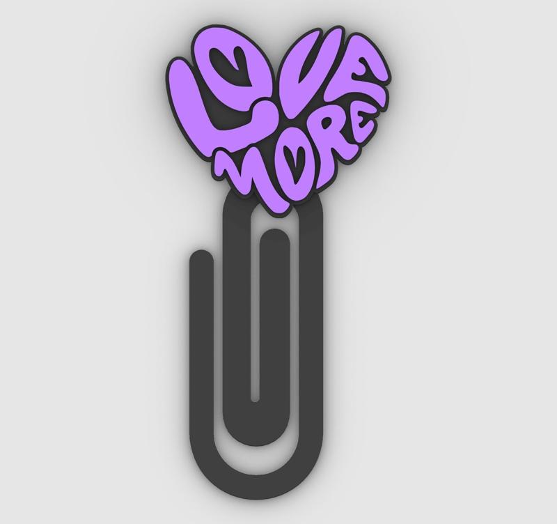 Love more - Paper clip, bookmark - 3MF pre-painted , STL