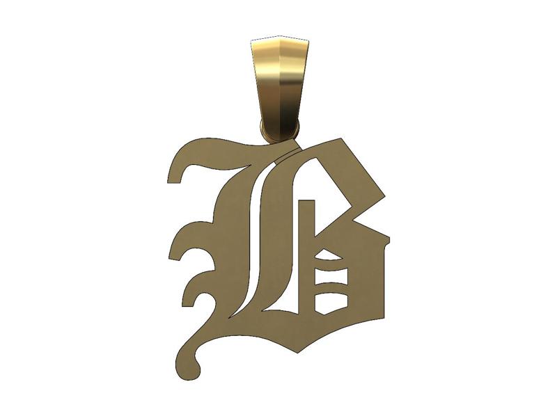 B gothic old english initial pendant charm bail 3D print model