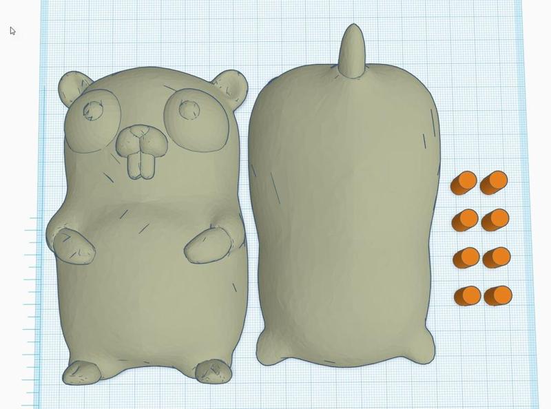 Go gopher golang mascot - split in half for ez FDM printing
