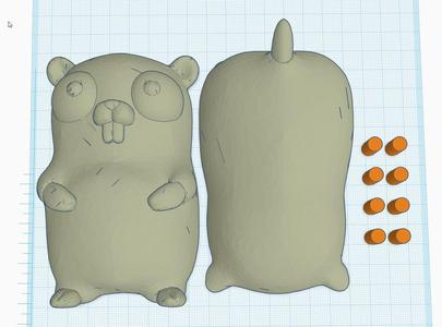 Go gopher golang mascot - split in half for ez FDM printing