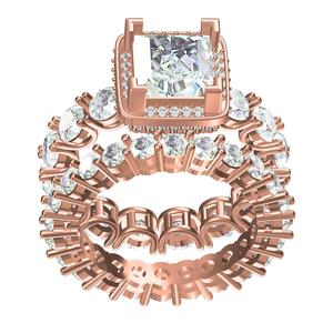 Princess Cut Solitaire Halo Diamond Womens Ring With Band