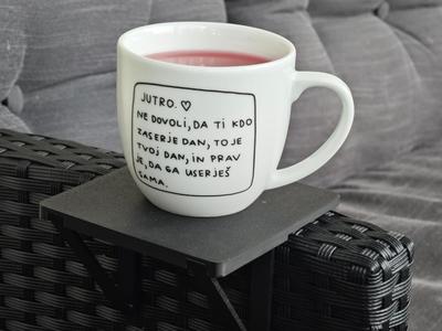 Snap-on handrest side table for tea or coffee