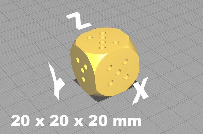 Dice as 20mm XYZ calibration cube