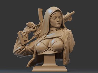 Nun with Gun Bust 3D Print