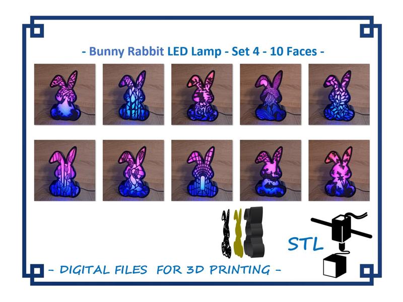 Bunny Rabbit Led Lamp - Set 4 - 10 Different Faces