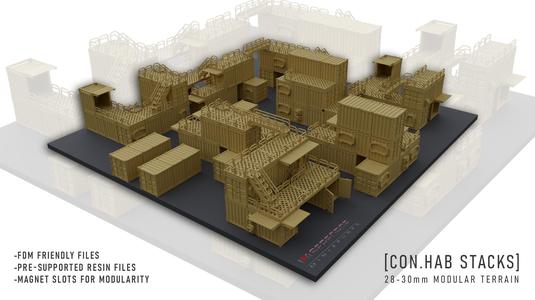 CON.HAB STACKS - 28-30mm Modular Terrain Pack
