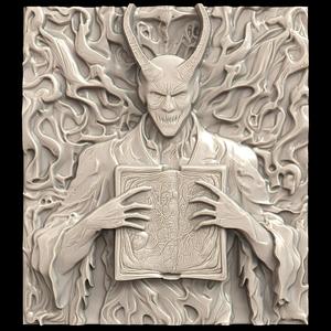 3D Model STL File for CNC Router/Laser & 3D Printer A Demonic Priest with a Square-shaped Book Made of Human Skin