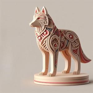 1081 Color 3D Model of a Totem-Style Wolf on a Pedestal, pug, dachshund, poodle, totem, dog, monkey, elephant, beagle, bear, lion, fox, bull terrier, pomeranian, galgo, wolf, doberman pinscher, newfoundland, crocodile