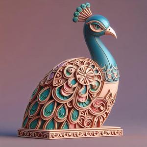 1166 Colorful 3D Model of a Peacock on Base, totem, pug, dachshund, poodle, rooster, dog, dogue, beagle, peacock, lion, fox, bull terrier, pomeranian, galgo, wolf, doberman pinscher, newfoundland, decorative, crocodile