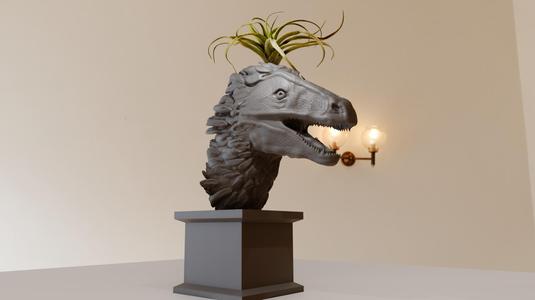 velociraptor dinosaur head bust roaring planter pot flower vase stl
