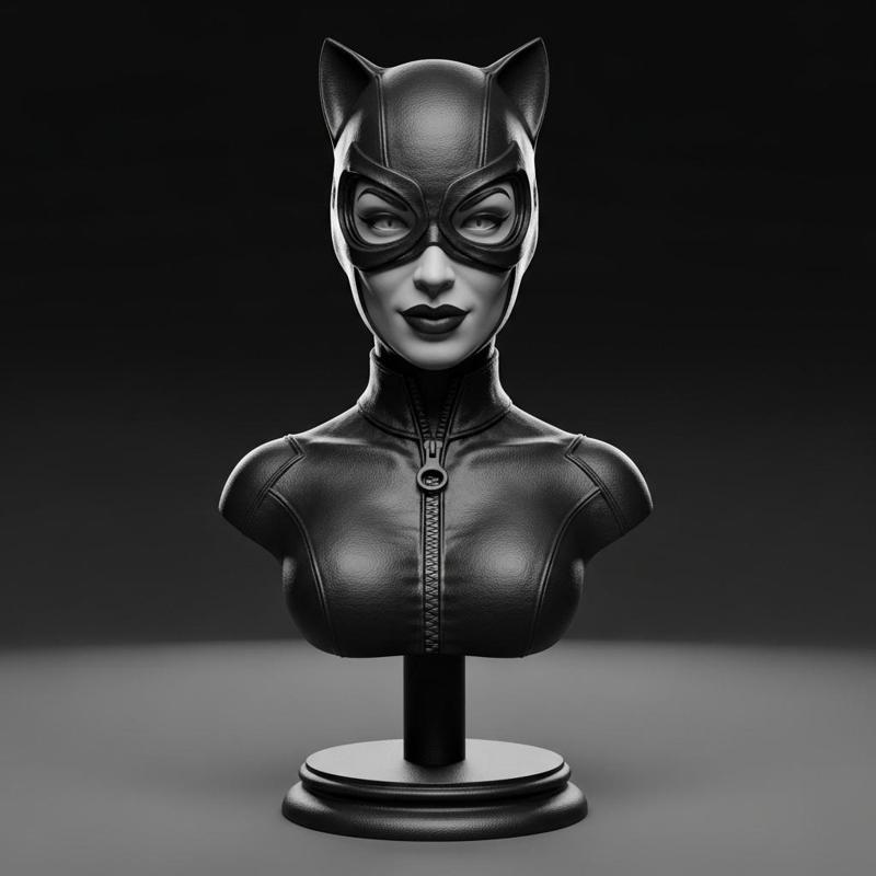 Catwoman Bust – Sleek Feline Femme Fatale 3D Printable STL Sculpture