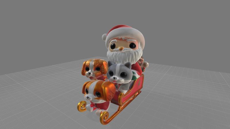 Santa's sleigh accompanied by adorable kittens and puppies