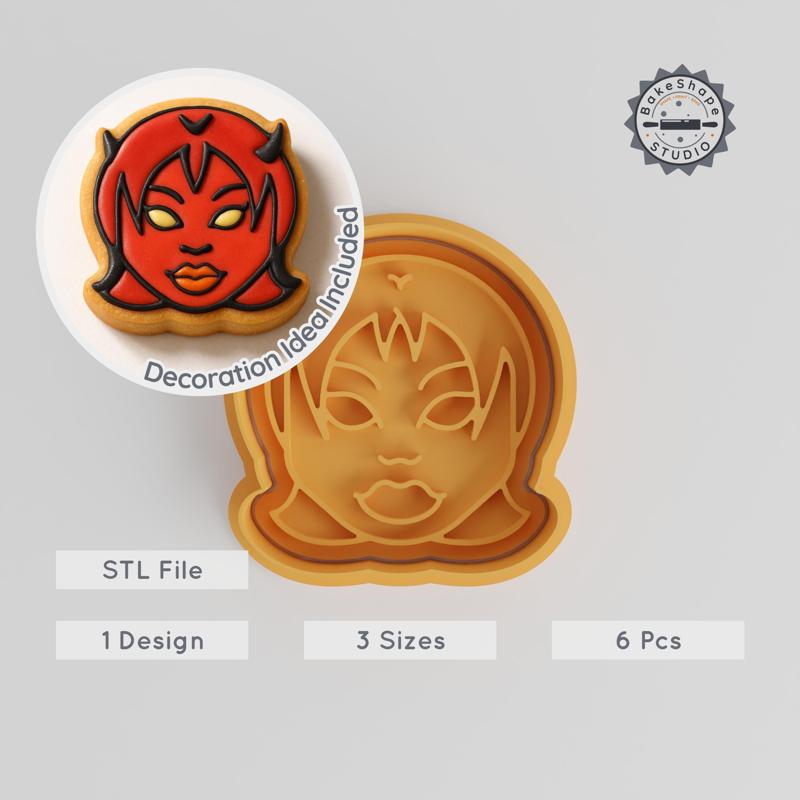 Demon Girl Cookie Cutter & Stamp Set, Spooky Halloween Spirit, Horror Baking Tool for Fondant, 6 Pieces in S/M/L Sizes