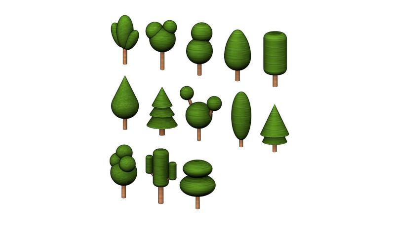 Simplified miniature trees 3d print models