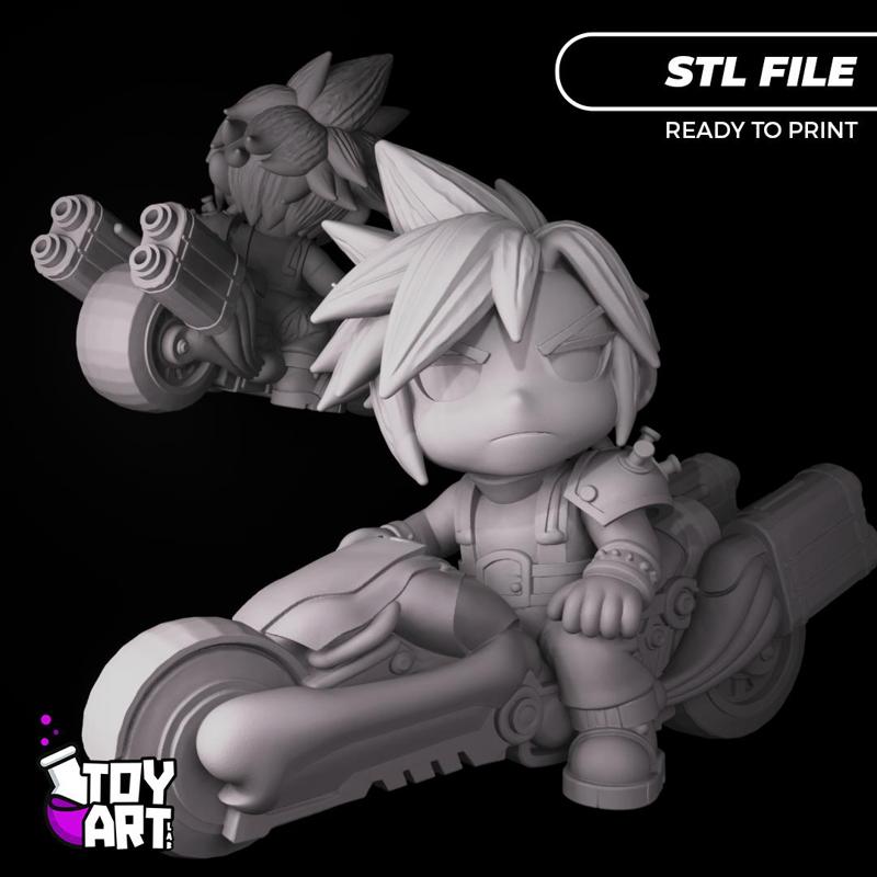 Cloud on Fenrir Bike - Final Fantasy VII