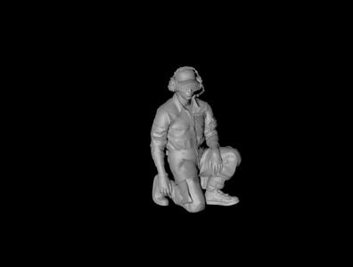 Ground support staff - squatting to view 3D digital character model