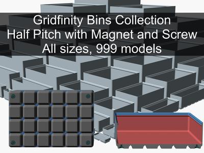 Gridfinity Half Pitch Collection with Magnet and Screw Holes