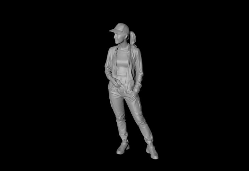 1/64 3D digital model of a woman standing and observing