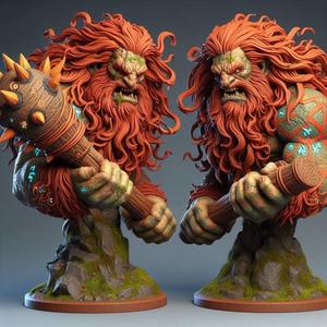 102 Two-Headed Giant with Club - 3D Printed Statue, character, monster, fantasy, art, sculpture, model, animal, 3d model, statue, creature, magic, 3d print, collectible, cat, wood, dragon, sword, base, warrior