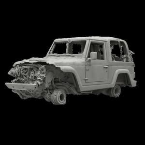 destroyed car, wrecked car, damaged car, crashed car, 3D model, 3D print, terrain, diorama, wargame, post-apocalyptic