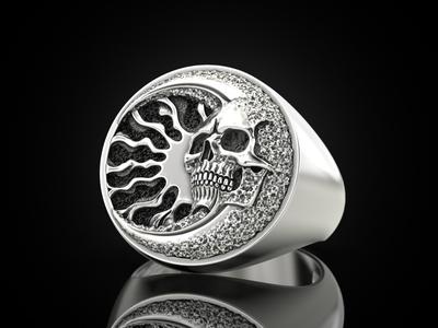 Skull moon sun ring