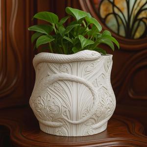 Snake Art Nouveau Plant Pot With Drainage