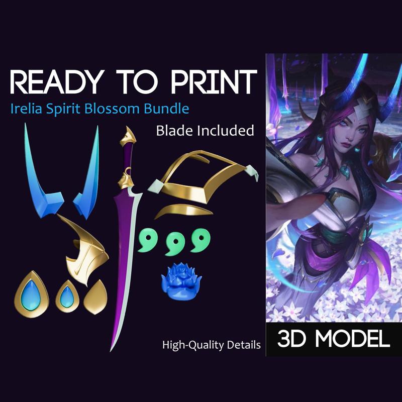 Irelia Spirit Blossom Blade and Accessories Prop 3D Model for Printing