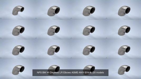 NPS BW 90 Degrees LR Elbows ASME-ANSI B16 9 3D Model Collection