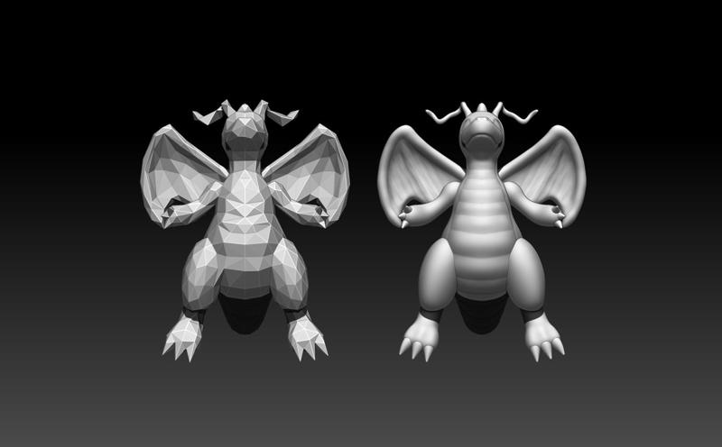 Dragonite low poly and normal 3D print model
